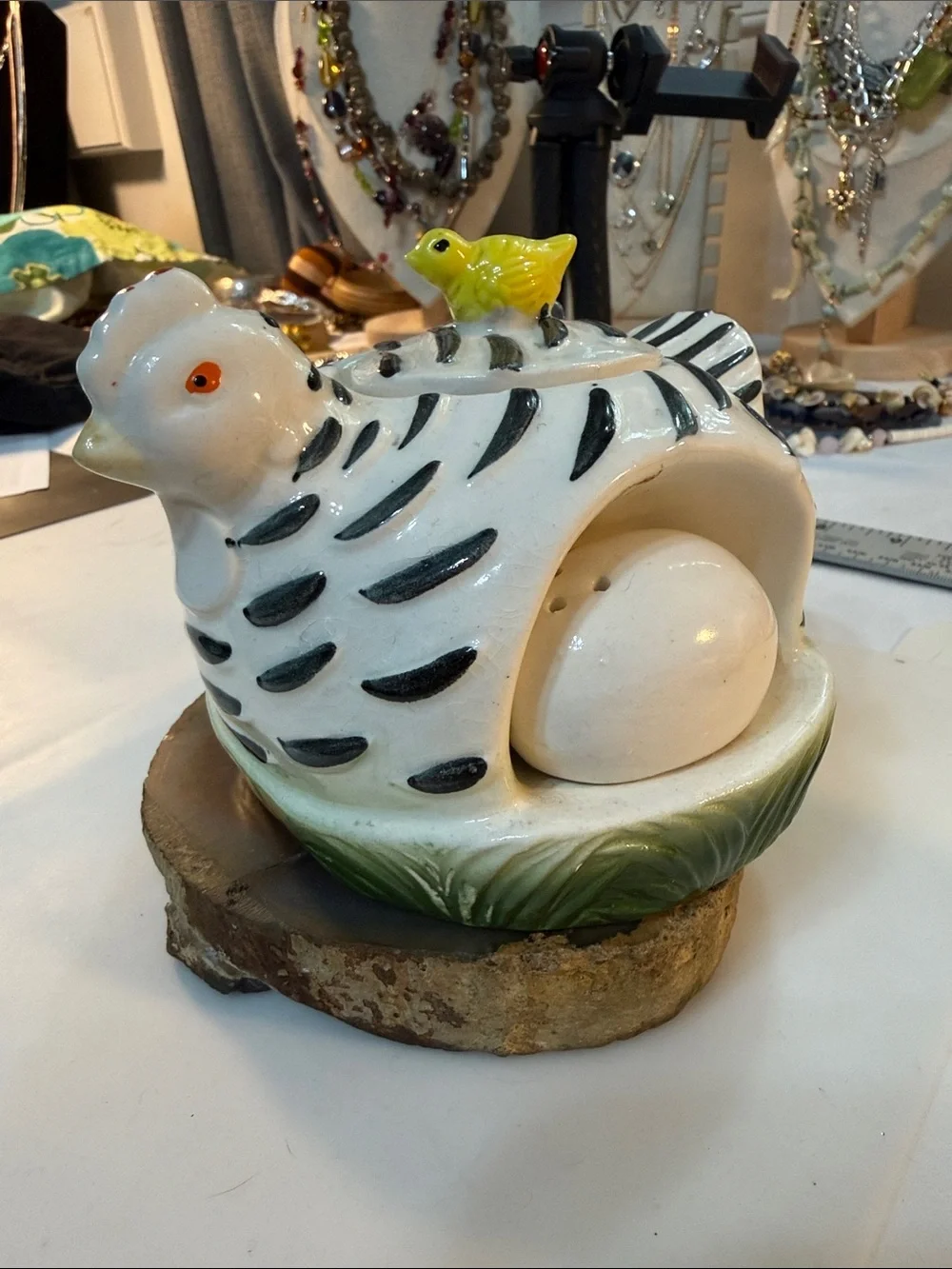 Vintage Ceramic Hen Salt & Pepper Shaker Set with Yellow Chick Accent